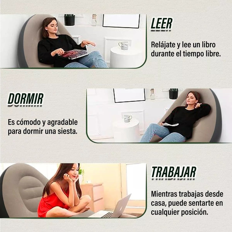 SILLÓN INFLABLE PORTATIL CON REPOSAPIÉS